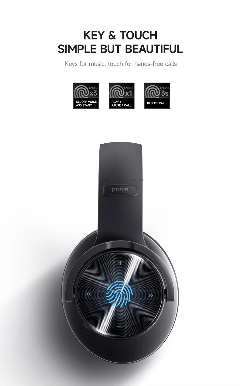 Picun B8 Bluetooth Headphones 120H Playtime Headset Wireless Bluetooth 3EQ Mode Low Latency Hands-Free Calls Over Ear Headphones