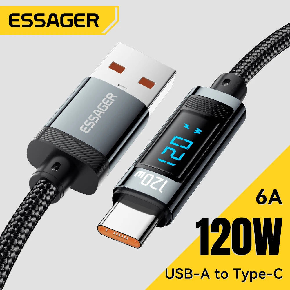 Essager 120W USB Type C Cable Fast Charging USB C Charger Cord for iPhone 15 14 13 12 Huawei with LED Digital Display Cable