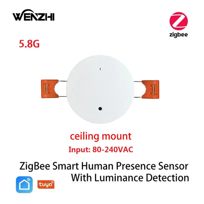 Wifi/ZigBee3.0 5.8/2.4G MmWave Human Presence Motion Sensor With Luminance/Distance Detection Tuya Smart Life Home Automation