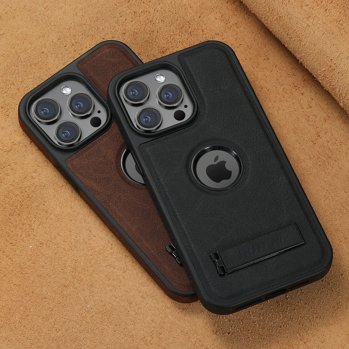 For Magsafe Invisible Bracket Cover For iPhone 12 13 14 15 16 17 18 Pro Max Magnetic Leather Phone Case For IPhone 17 18 Pro Max