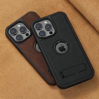 For Magsafe Invisible Bracket Cover For iPhone 12 13 14 15 16 17 18 Pro Max Magnetic Leather Phone Case For IPhone 17 18 Pro Max