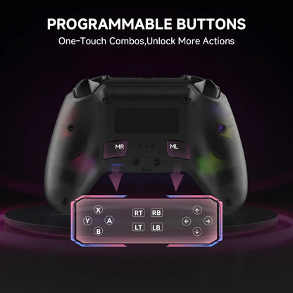 Transparent Wireless Controller HG-04D for PS5/PC/iOS/Android/Steam with BT 5.3,Macro Button,Touchpad,Hall Triggers & Joystick