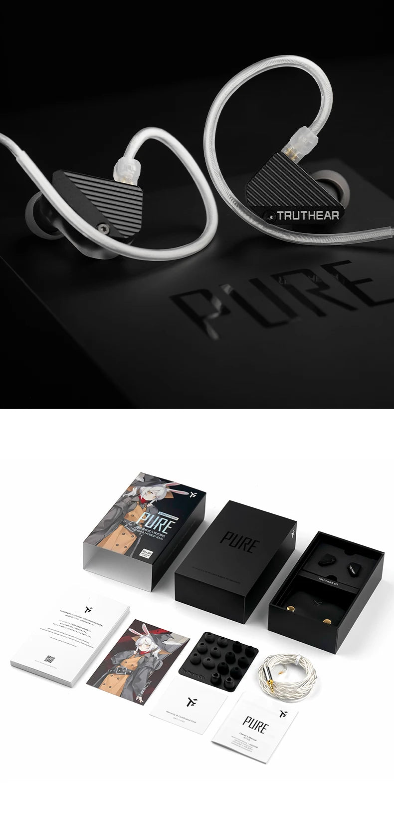 TRUTHEAR PURE Earphones 1DD+3BA Hybrid Wired In-Ear Headphones HIFI Earplugs 3.5mm Plug 0.78mm 2Pin Gaming Headset