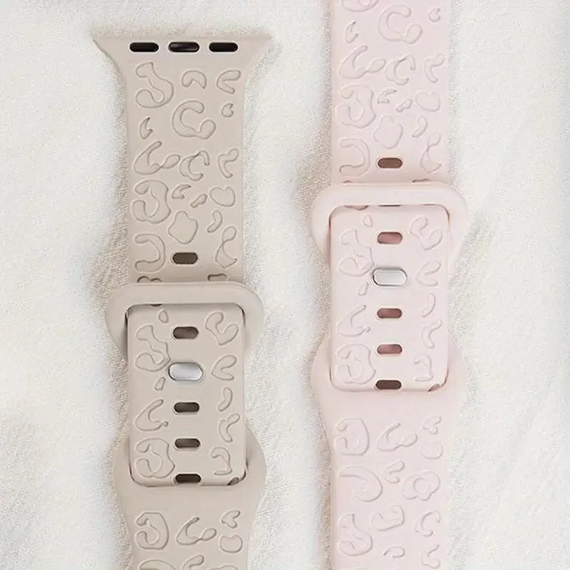 Engraved Strap For Apple Watch Band ultra 49mm 41mm-44-42mm 46mm Sport Silicone Leopard bracelet iWatch Series 11 10 9 8 7 se 6