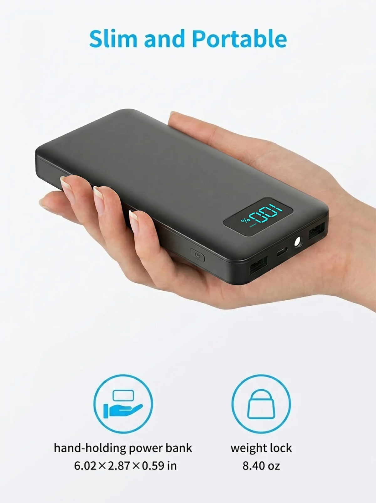 12W PD Charge Powerbank 10000mAh Thin Portable Charger Type C USB C External Battery Backup Power Supply with LED Display for Travel Camping Fits iPhone 17 16 15 14 Plus Pro Max Samsung Galaxy S26 S25 Ultra S24 Google Pixel 9