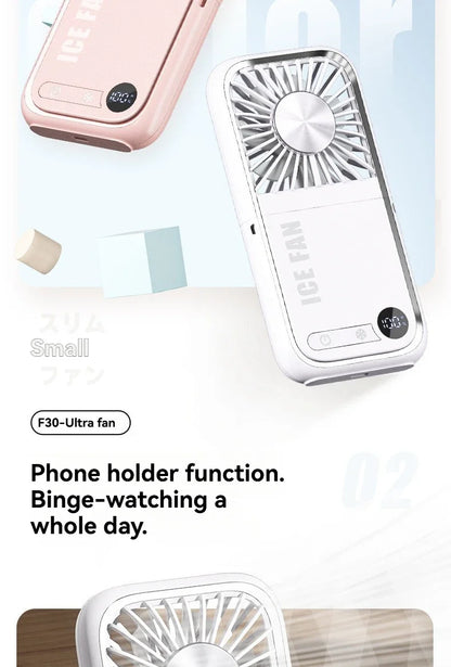 Summer Portable Ultra-thin Neck Small Fan F30 USB Charging Semiconductor Refrigeration Infinity Handheld Icing Fan