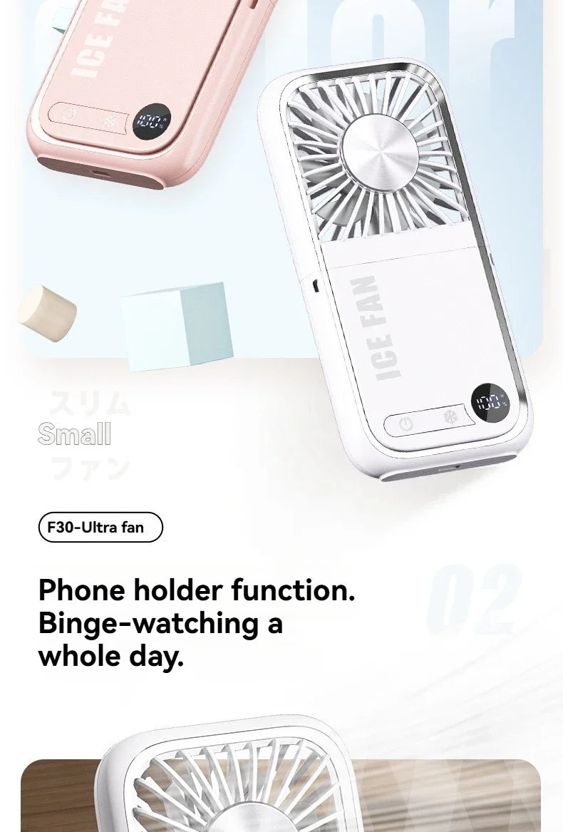 Summer Portable Ultra-thin Neck Small Fan F30 USB Charging Semiconductor Refrigeration Infinity Handheld Icing Fan
