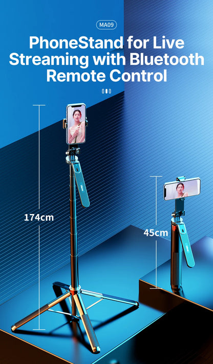 Ulanzi MA09 1.74m Selfie Stick Tripod for iPhone 17 15 Android Phone w Remote Control Panoramic Ball Head Holder U200 VL49 Kit
