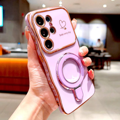 Plating Wave Shell Case For Samsung Galaxy S26 S25 S24 S23 S22 Ultra Plus FE A17 A55 A54 A15 A16 A35 A36 A56 Stand Holder Cover