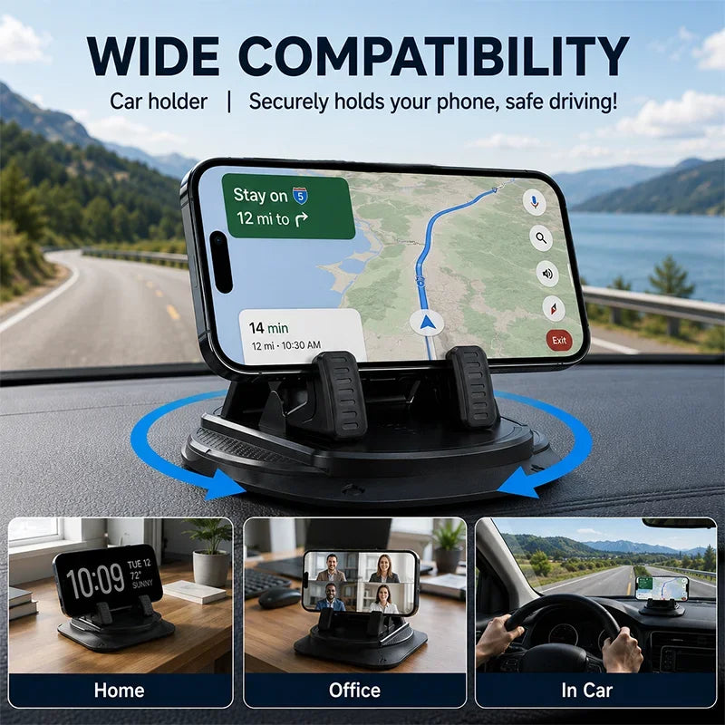 Car Dashboard Phone Holder Anti Slip Silicone Pad 360 Degree Rotation Head Up GPS Navigation Bracket Auto Accessories