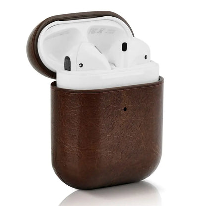 PU Leather Earphone Case for AirPods 1/2 Gen Earbuds Cover Wireless Headphone Protective Shell with Carabiner
