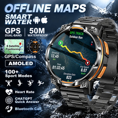 Men Outdoor GPS Smartwatch Offline Map 107 Sport Modes 1200mAh Battery BT Call Heart Rate BP SpO2 Fitness Sports Wrist Watch