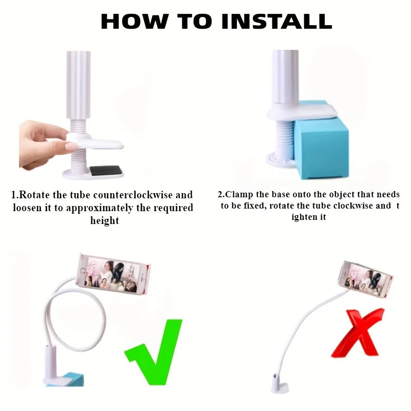 Lazy Phone Holder, Flexible Gooseneck Bed Clamp Stand, 360 Rotatable Cellphone Bracket Mount for Travel Office Live