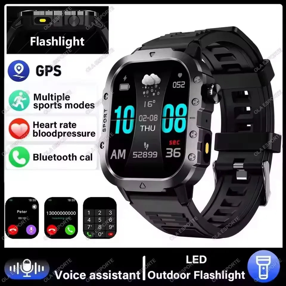 2026 New Rugged Military GPS Smart Watch Men Bluetooth Call Health Monitoring Sports 5ATM Waterproof Smartwatches Man Pk HT30