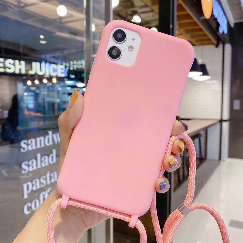 Strap Cord Silicone Phone Case For Samsung S22 S21 S23 S24 Ultra S20 FE S10 Plus Note 20 Plus Crossbody Necklace Lanyard Cover