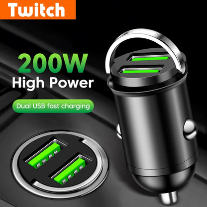200W Dual USB Car Charger Fast Charging Pull Ring Car Phone Charger Adapter For iPhone Samsung Huawei Xiaomi Cigarette Lighter