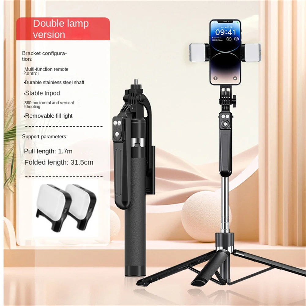 Roreta New 1.7M 360° Rotation Tripod for Smartphone Camera, Phone Holder with Bluetooth Shutter, Wireless Selfie Stick Brackets