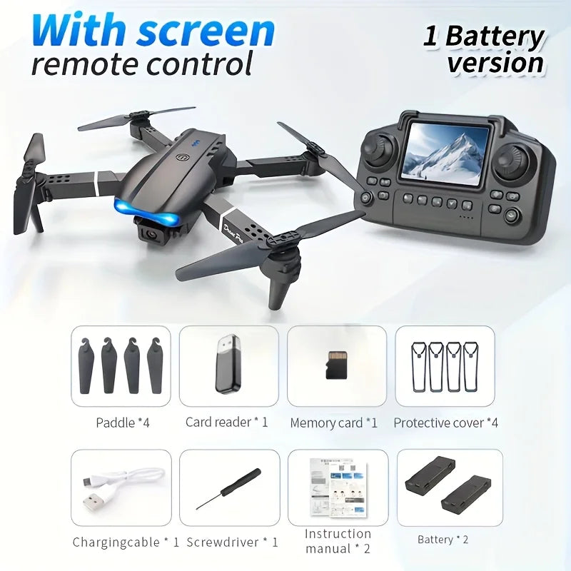 2026 Upgraded E88 PRO MAX Foldable Drone with Dual Cameras, 8K Screen Remote Control, Extra Batteries, One Key Return, Portable RC Quadcopter for Adult Beginners, Black Friday Christmas Holiday Gift