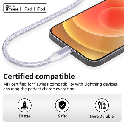 LAIHONEN MFi Certified 1PC/3PCS 10FT USB‑A to Lightning Cable Fast Charging Data Cord for iPhone 14 13 12 X XR