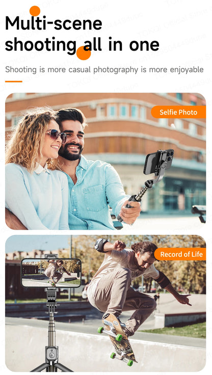 TOKQI Mini Selfie Stick Tripod with 3 Color Fill Light Detachable Holder 360 Rotation Bluetooth Remote for Vlog Live Streaming