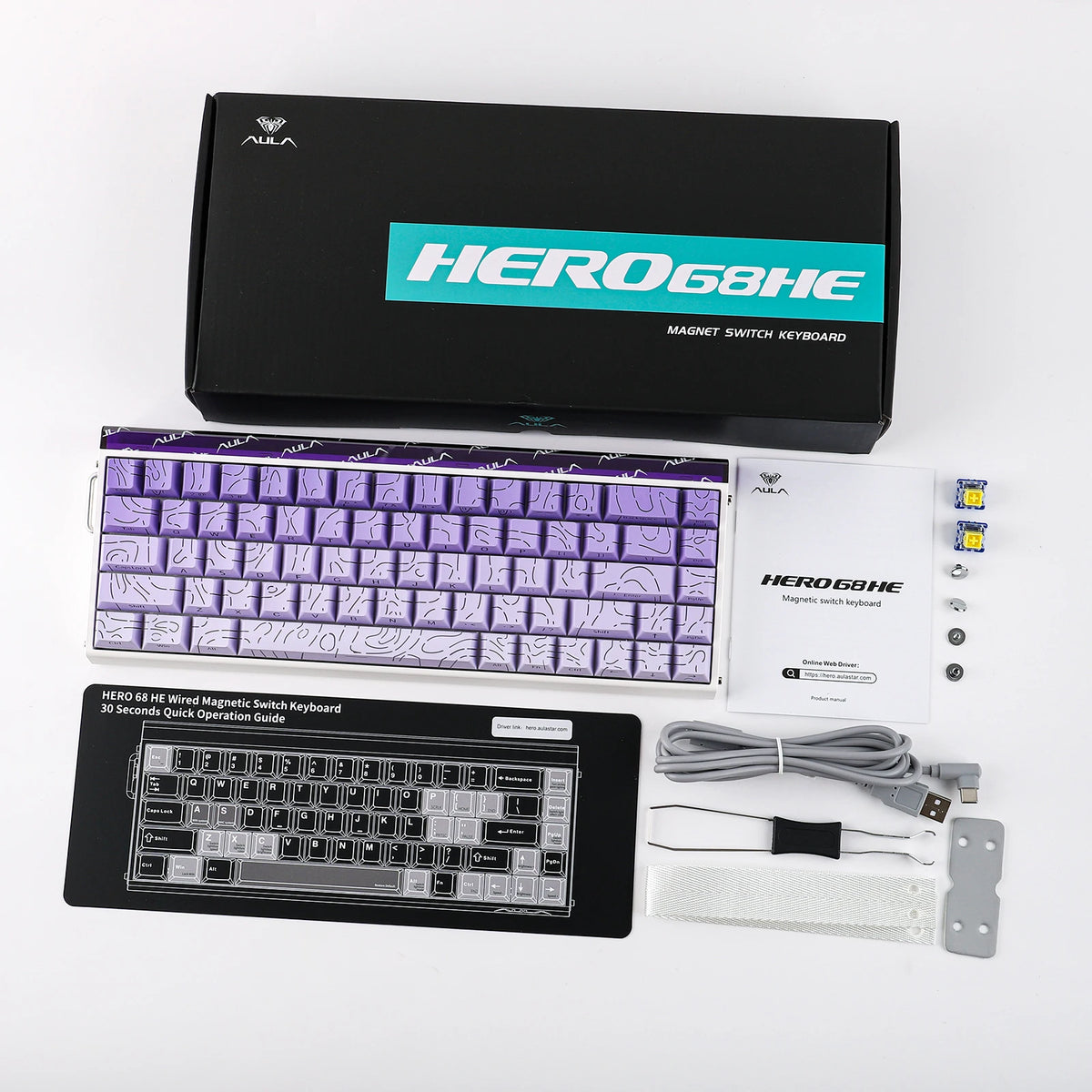 AULA Hero68 HE 65% ANSI US Layout Hot-Swap Wired Magnetic Gaming Keyboard 8kHZ Rapid Hall Effect Switch RGB Backlight Light Box
