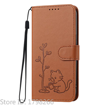 Cats & Trees Pattern Leather Phone Case For VIVO Y39 Y29 Y19S Y38 Y78+ Y17S Y27 Y36 Y16 Y56 5G Wallet Flip Cover Card Holder Bag