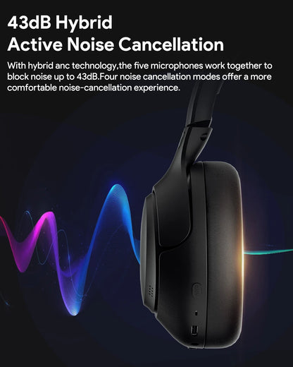 QCY H3 ANC Hi-Res Audio Wireless Bluetooth 5.4 Headphones Over Ear Headset 60Hrs 43dB Hybrid Active Noise Cancellation Earphone