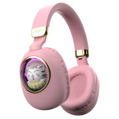 Kids Wireless Headphones with RGB light, 20H Battery Life, Transparent Capsule Cartoon Design, Bluetooth 5.3 Foldable Headset