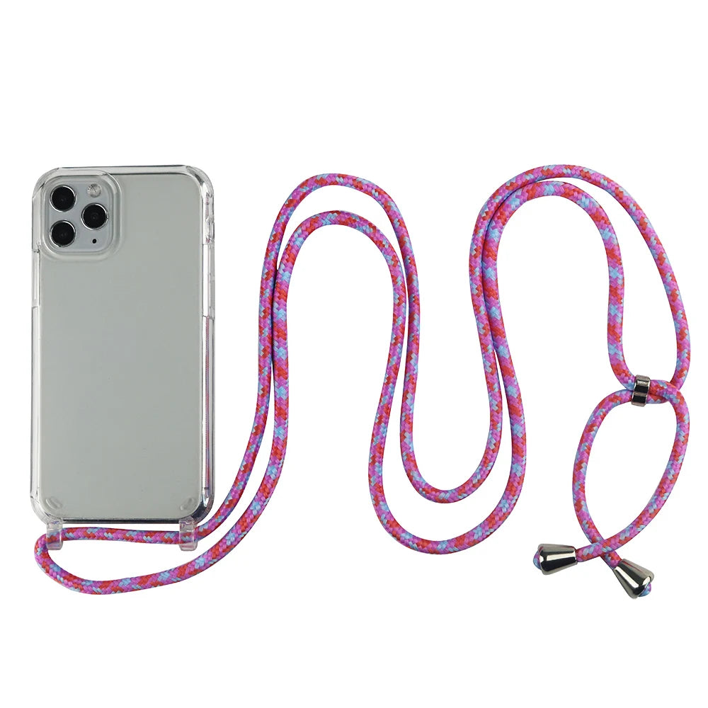Crossbody Necklace Cord Lanyard Transparent Phone Case For iPhone 16 15 13 Pro Max 12 11 7 8 Plus X XR XS Strap Hang Rope Cover