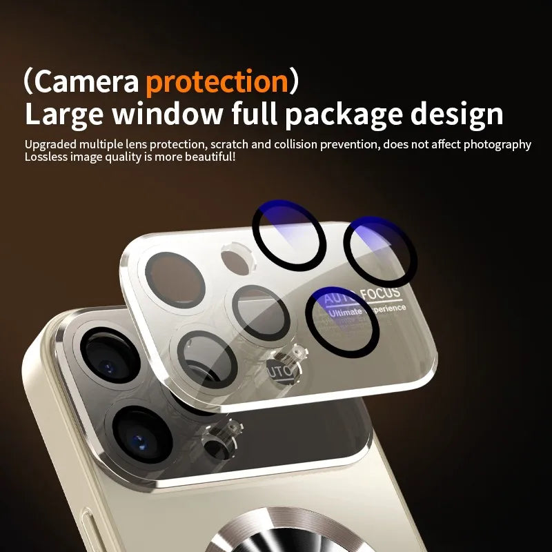 Luxury Glass Camera Lens For Magsafe Magnetic Wireless Charge Case For iPhone 18 16 17 11 12 13 14 15 Pro Max Shockproof Cover