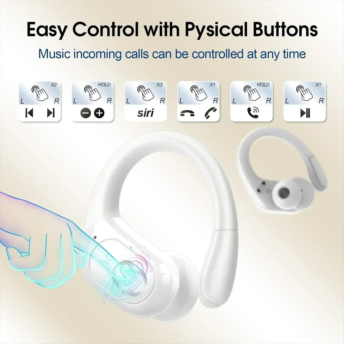 Wireless Earbuds Sport Bluetooth 5.4 Headphones with Noise Cancelling Mic 75Hrs HiFi Stereo Over Ear Bud LED Display USB-C IPX7