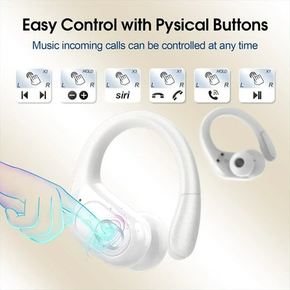 Wireless Earbuds Sport Bluetooth 5.4 Headphones with Noise Cancelling Mic 75Hrs HiFi Stereo Over Ear Bud LED Display USB-C IPX7