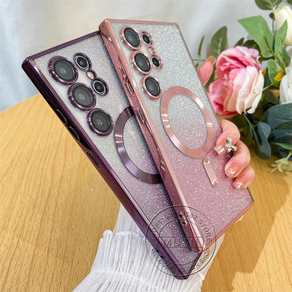 For Samsung Galaxy S26 S25 S24 S23 S22 S21 S20 Plus FE Case Note20 Ultra S24FE Plating Glitter Wireless Bling Cover Girls Women