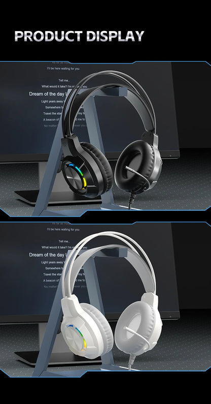 Over-Ear Gaming Headphone 7.1 Surround Sound ENC Noise Cancelling Mic RGB LED Wired Headset for PC PS4 PS5 Xbox Laptop Desktop