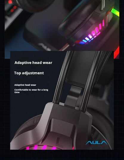 AULA S605 Wired Gaming Headset 50mm Driver Dual 3.5mm+USB RGB Bass for PC/Laptop/PS4/Over-Ear Headphones