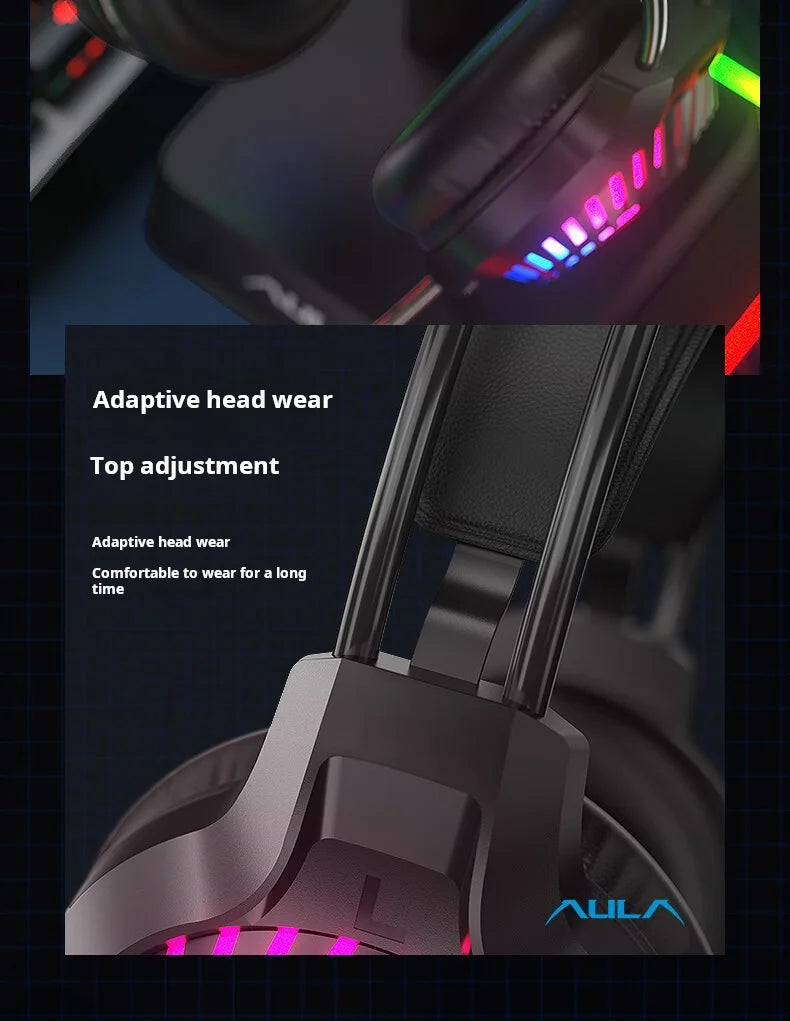 AULA S605 Wired Gaming Headset 50mm Driver Dual 3.5mm+USB RGB Bass for PC/Laptop/PS4/Over-Ear Headphones