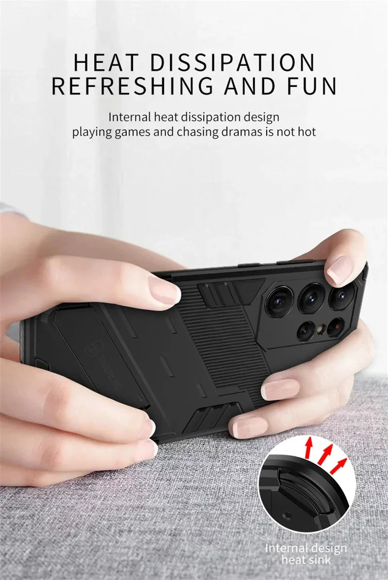 Armor Shockproof Phone Case For Samsung Galaxy S26 S25 S24 S23 S22 Ultra Plus Edge  S26 Pro With Holder Lens Protect Cover