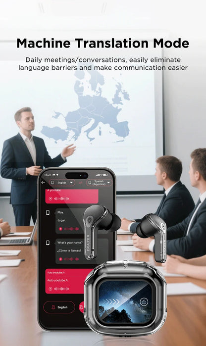Low Latency Earphones ERAZER XP16 Wireless Earbuds AI Translation High-definition LCD Display For Music Sports Gaming Office