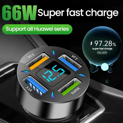 PD Quick Car Charger QC3.0 2.4A 4 Ports USB Fast Charging Car Adapter Cigarette Lighter Socket Splitter For iPhone Xiaomi