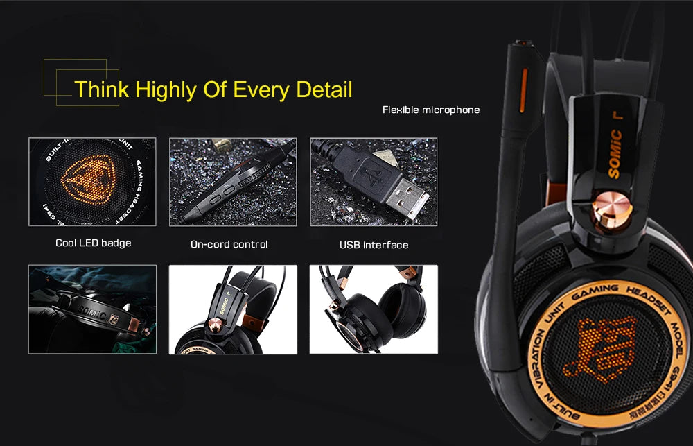 Somic G941 ANC Stereo Over-Ear Gaming Headset Wired Gaming Headphone With MIC USB LED Light Active Noise Cancellation