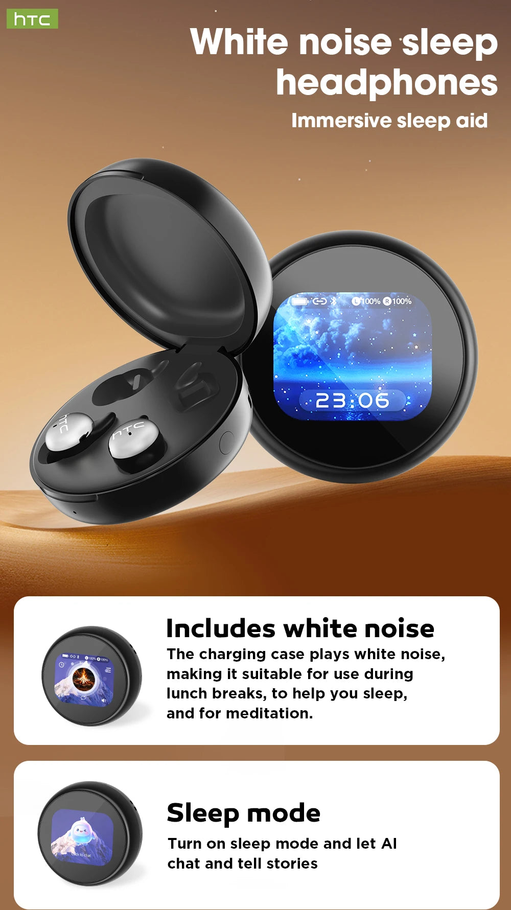 HTC NE90 TWS Sleep Bluetooth Earphones Wireless Bluetooth 5.3 Stereo Headphones Mini Sleeping Earbuds Long Battery Touch Control