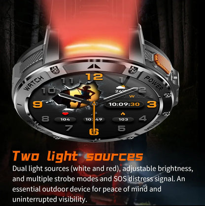 Ultra Large 1400mAh Battery Sport Smartwatch 1.7” Heart Rate Tactical Strong Flashlight 5ATM Waterproof Call Smart Watch For Men