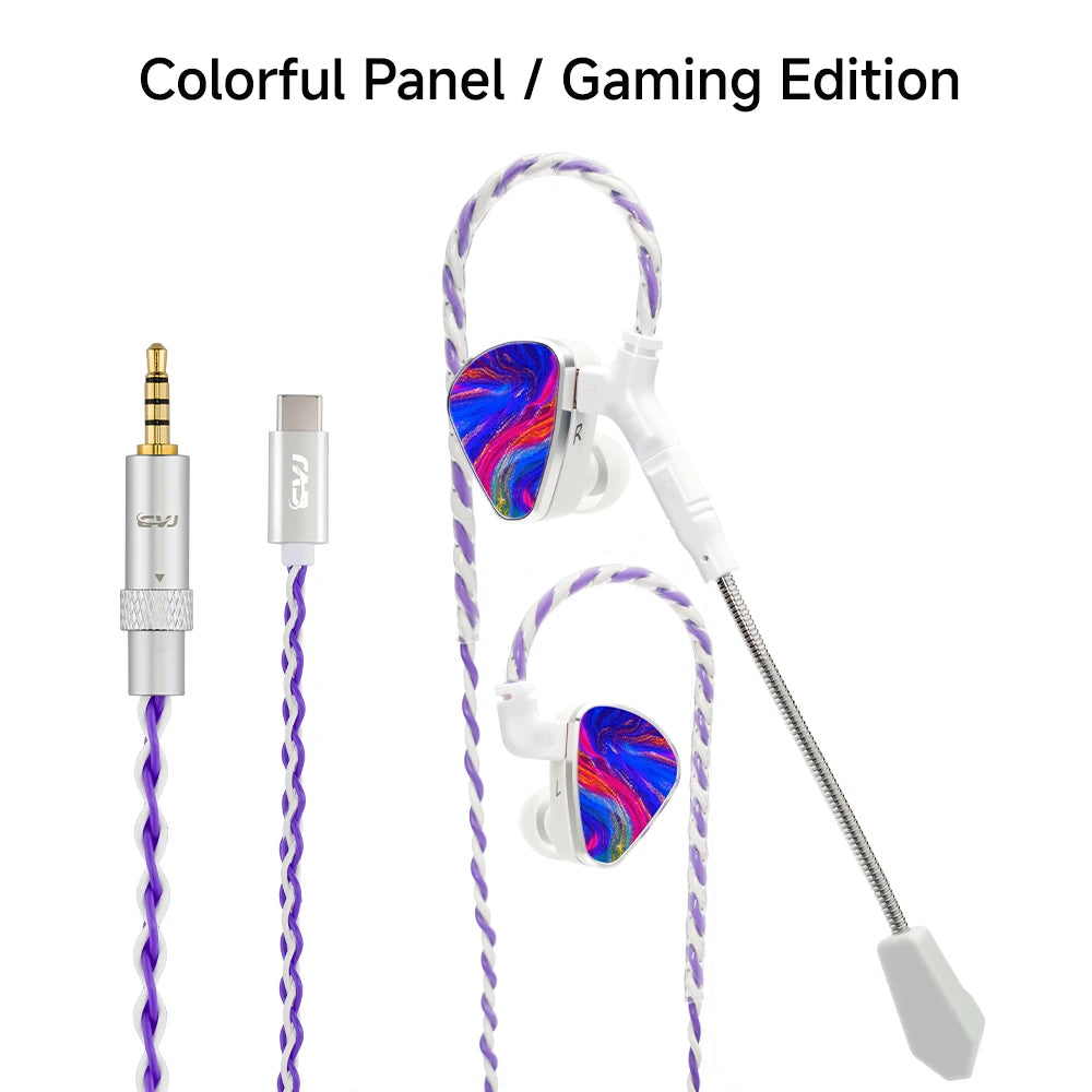 CVJ JEMINE Gaming Earphones 1DD+1BA Hybrid Driver Wired Earbuds Detachable Faceplate HiFi In-Ear Monitor Gaming Music Dual Style