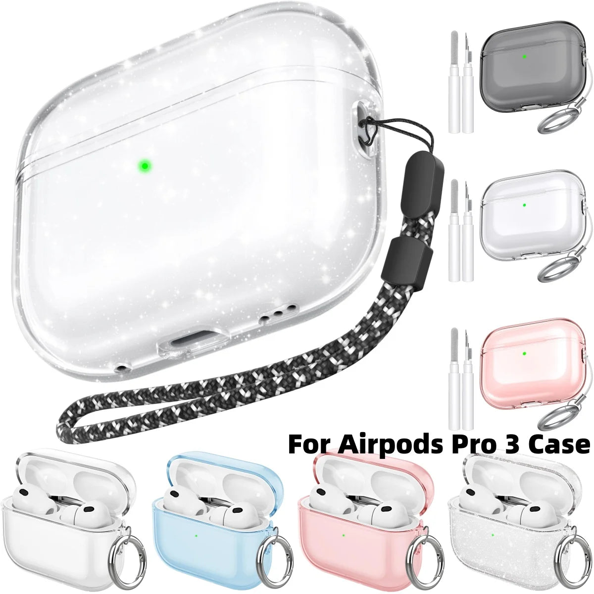 for Airpods Pro 3 Case Clear Glitter Sparkle Bling Clear Case for Airpods Pro 3 Case Cover 2025 Soft TPU Case for Airpods Pro 3