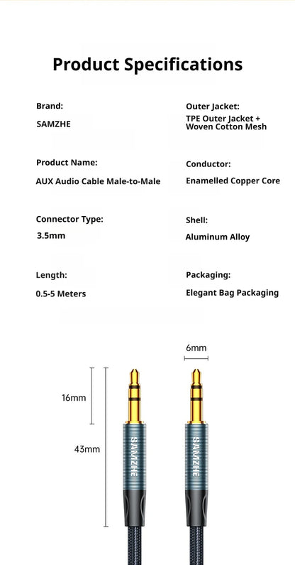 SAMZHE Jack Aux Cable 3.5mm Audio Cord Aux Jack 3.5 Male to Male Cable Jack 3.5 Audio Cord for Phone Car Headphones Speaker MP3