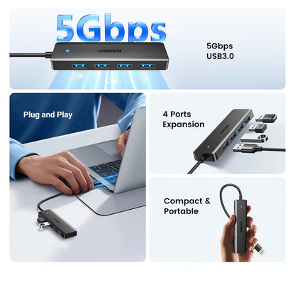UGREEN USB3.0 HUB 4 Ports USB-A Splitter Slim USB Expander for Mouse Keyboard Flash Drive U Disk Printer and Laptop PC PS5 Xbox