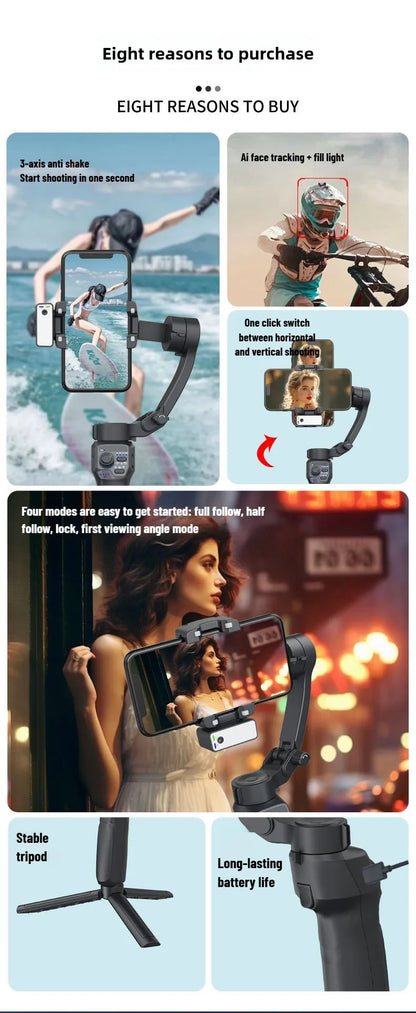 Mobile gimbal stabilizer ,Phone Stabilizer for Video Recording with Face/Object Tracking,3-Axis Gimbal for Android,iPhone