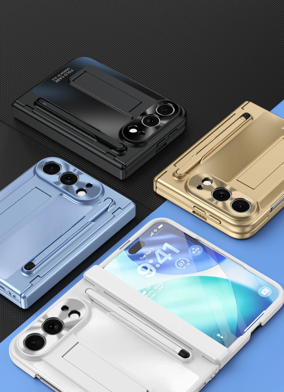 Suitable for iPhone Duo Folding Case Tempered Film Stylus Hinge Stand Protects Back Cover-Phone Case Funda