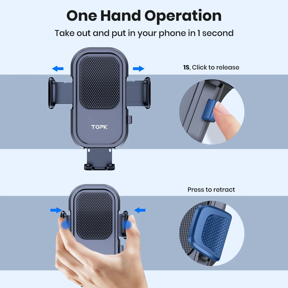 TOPK Adjustable Dashboard Car Phone Holder 360° Rotation Horizontal Vertical Mount Stand for iPhone 15 14 Samsung Auto Bracket
