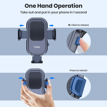 TOPK Adjustable Dashboard Car Phone Holder 360° Rotation Horizontal Vertical Mount Stand for iPhone 15 14 Samsung Auto Bracket